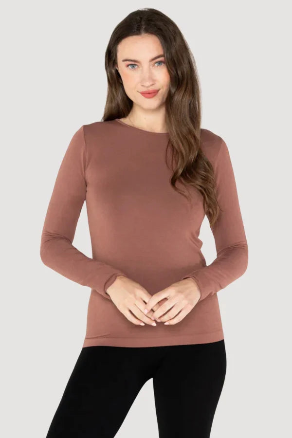 C'est Moi Bamboo Basic Long Sleeve Crew Neck in the colour chestnut