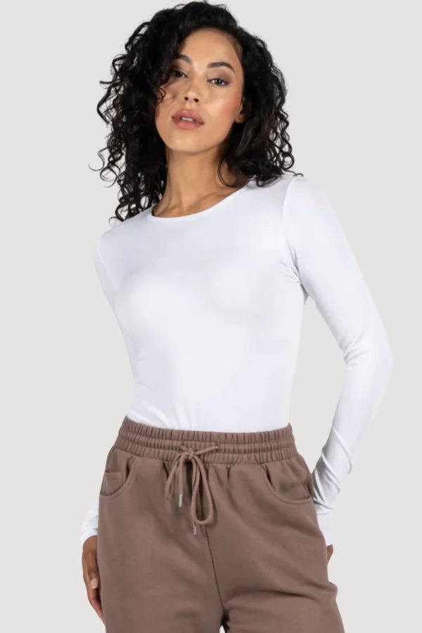 C'est Moi Bamboo Basic Long Sleeve Crew Neck in the colour white