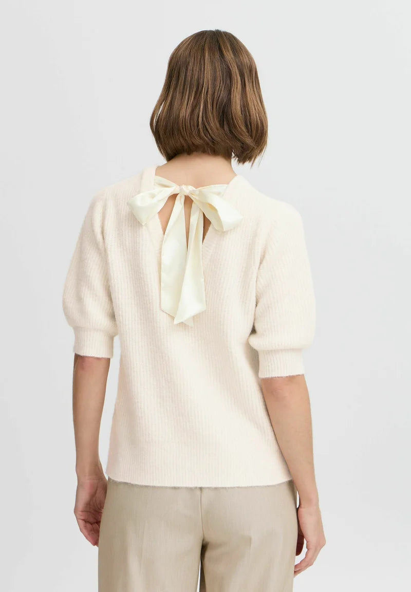 BYoung Short Sleeve Bow Sweater- Cream