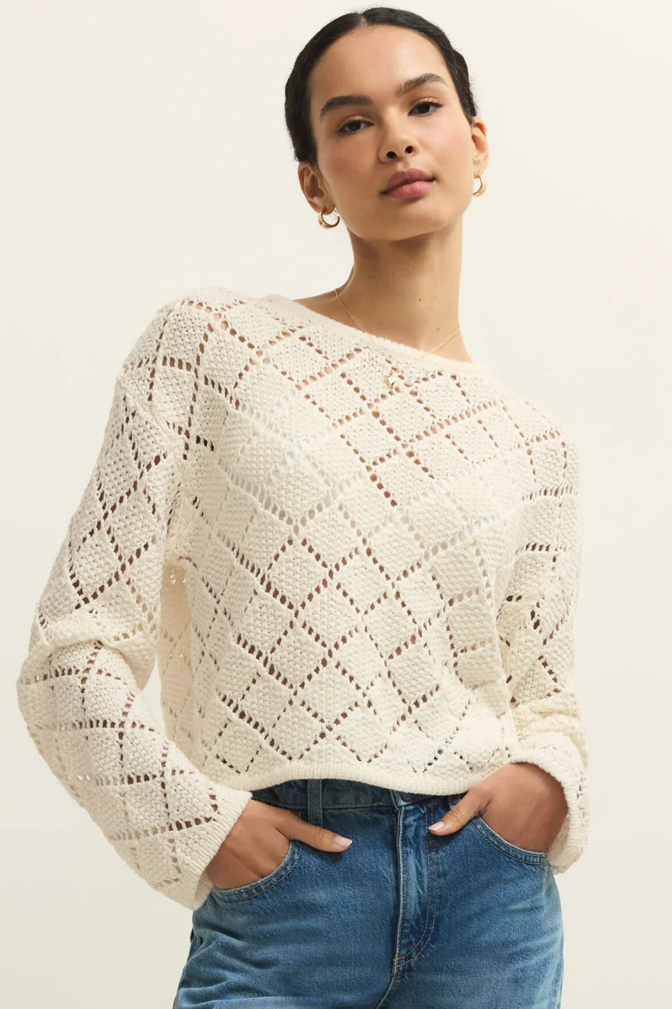 Z Supply Hullen Crochet Sweater- Cloud