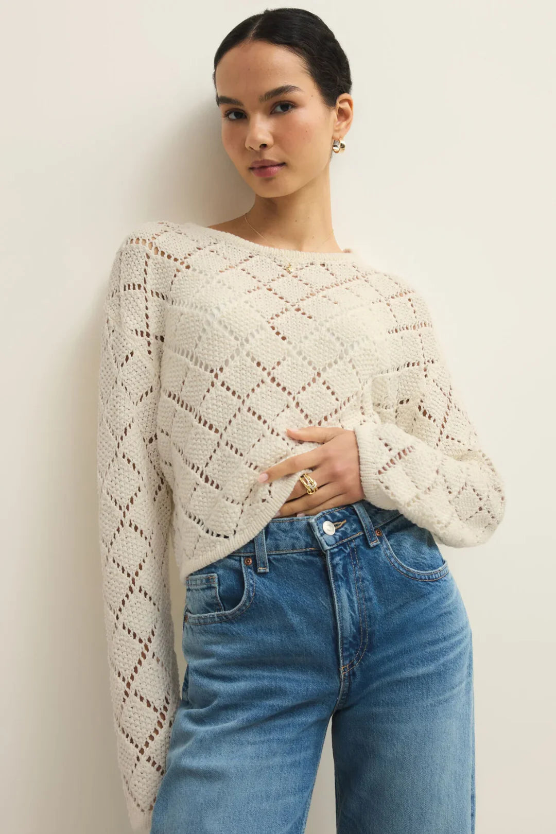 Z Supply Hullen Crochet Sweater- Cloud