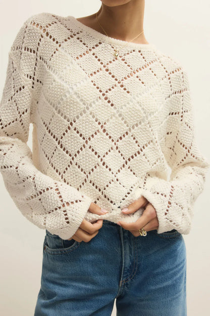 Z Supply Hullen Crochet Sweater- Cloud