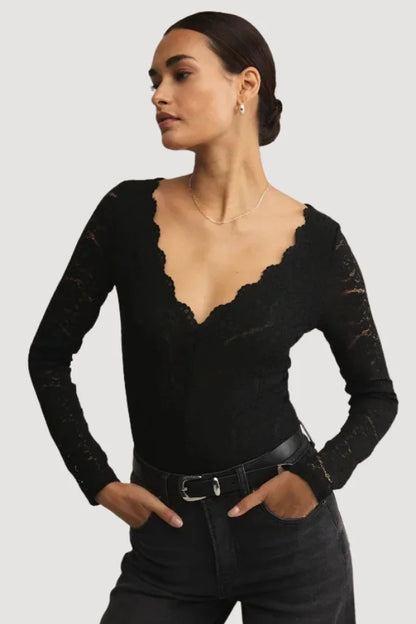 Soft, lightweight floral lace Z Supply black bodysuit