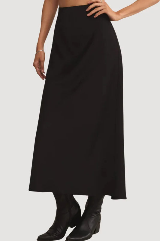 A regular fit Z Supply Isabelle Luxe Satin Skirt in the colour black