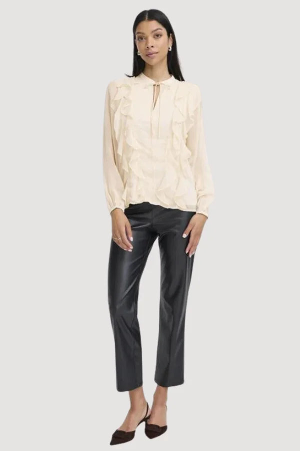 B.Young Gijo Frill Tie Neck Blouse in the colour cream