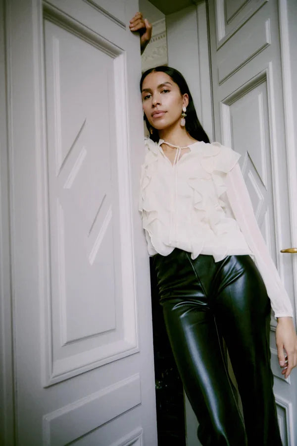 B.Young Gijo Frill Tie Neck Blouse