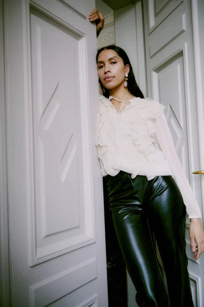 B.Young Gijo Frill Tie Neck Blouse